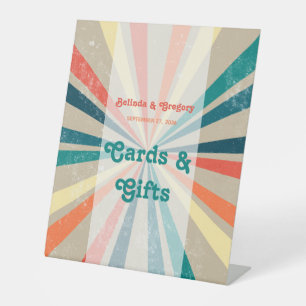 Colourful Retro Sunburst Wedding Cards Gifts Pedestal Sign