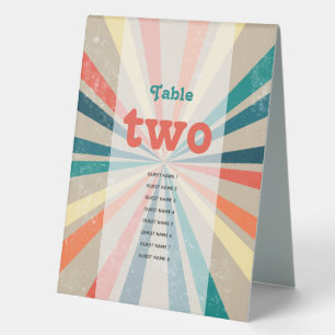 Colourful Retro Sunburst Wedding Table Number