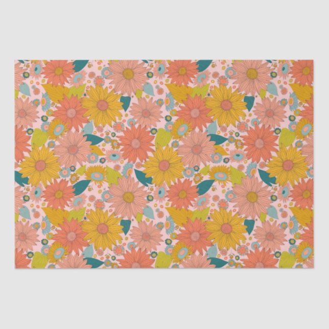 Colourful retro sunflower garden tissue paper (Front)