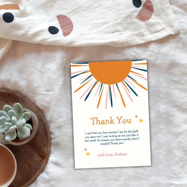 Colourful Retro Sunshine Baby Shower  Thank You Card (Colorful Retro Sunshine Baby Shower Thank You Card)