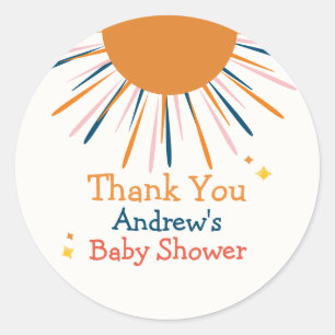 Colourful Retro Sunshine Baby Shower Thank You Classic Round Sticker