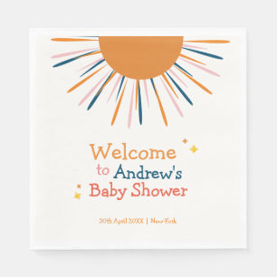 Colourful Retro Sunshine Baby Shower Welcome Napkin