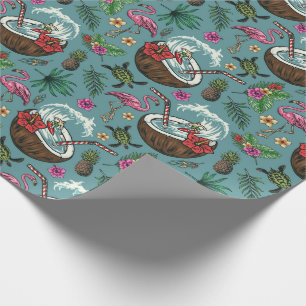 Colourful retro surf tropical themed pattern wrapping paper