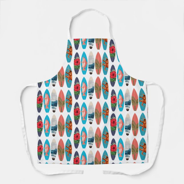 Colourful Retro Surfboards Pattern Apron (Front)