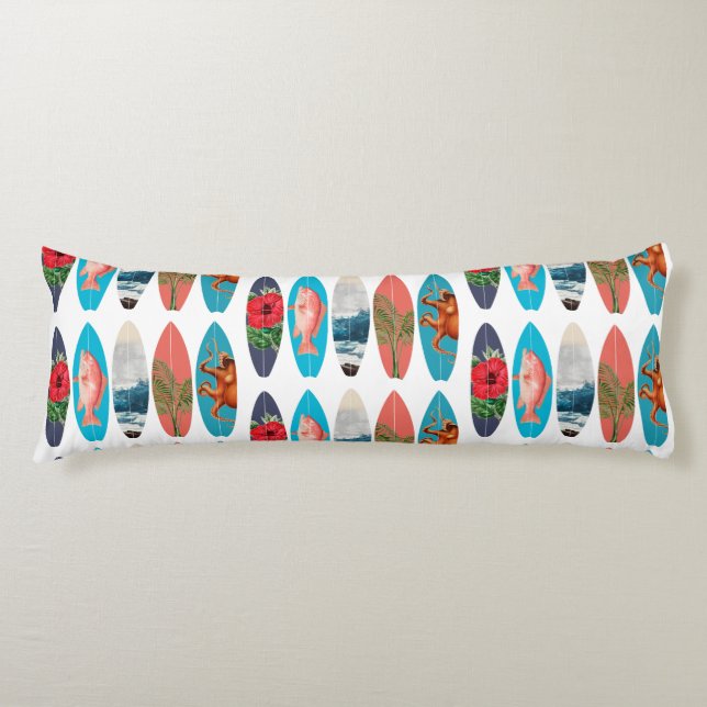 Colourful Retro Surfboards Pattern Body Cushion (Front)