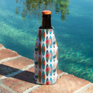 Colourful Retro Surfboards Pattern Bottle Cooler