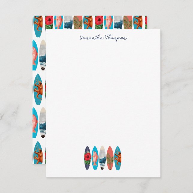 Colourful Retro Surfboards Pattern Custom Name Card (Front/Back)