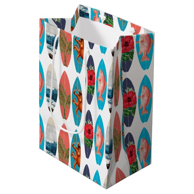 Colourful Retro Surfboards Pattern Medium Gift Bag (Front Angled)