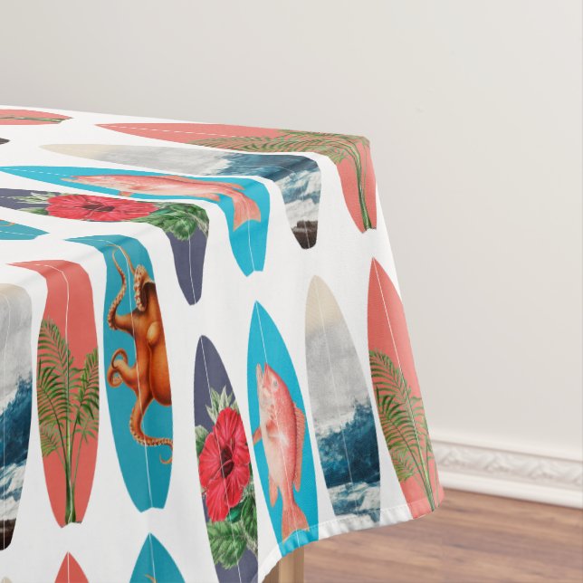Colourful Retro Surfboards Pattern Tablecloth (In Situ)