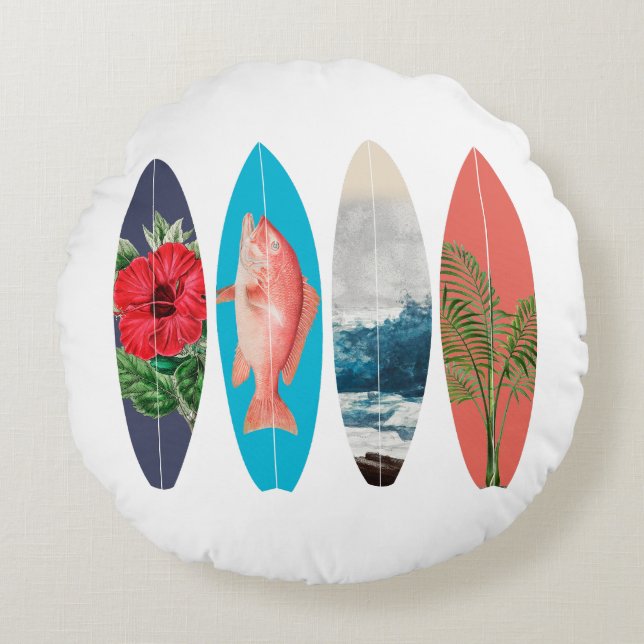 Colourful Retro Surfboards Round Cushion (Front)