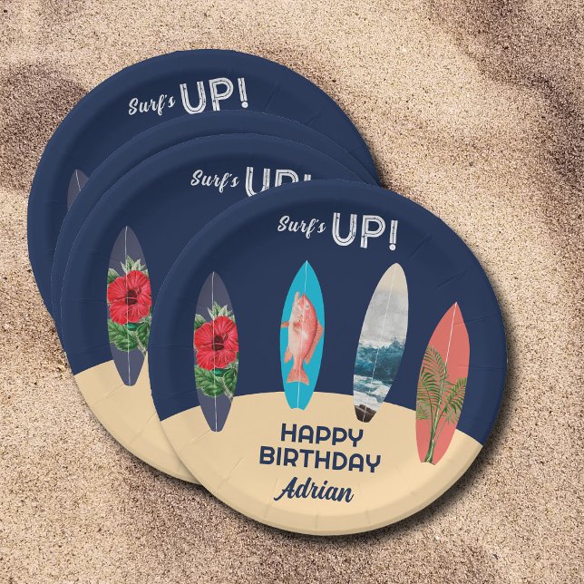 Colourful Retro Surfboards Surfs Up Birthday Party Paper Plate (Colorful Retro Surfboards Surfs Up Birthday Party Paper Plates)