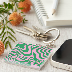 Colourful Retro Swirl Groovy Y2K Pattern  Key Ring