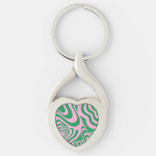Colourful Retro Swirl Groovy Y2K Pattern Key Ring
