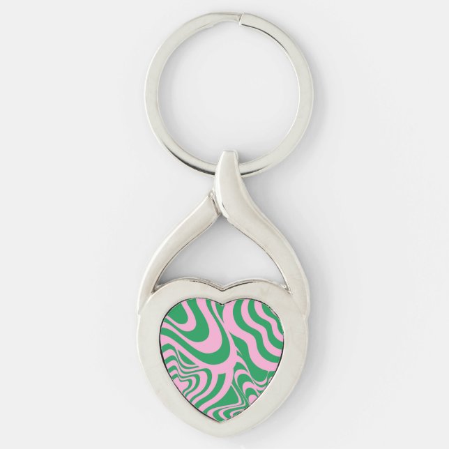 Colourful Retro Swirl Groovy Y2K Pattern  Key Ring (Front)