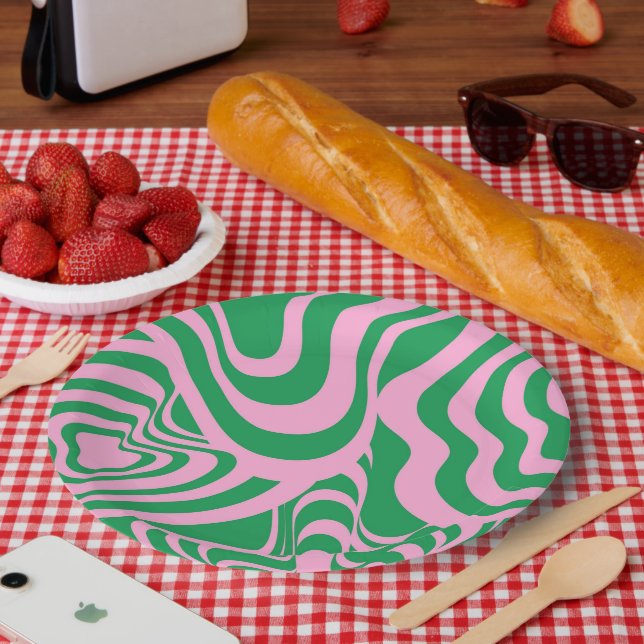 Colourful Retro Swirl Groovy Y2K Pattern  Paper Plate (Picnic)