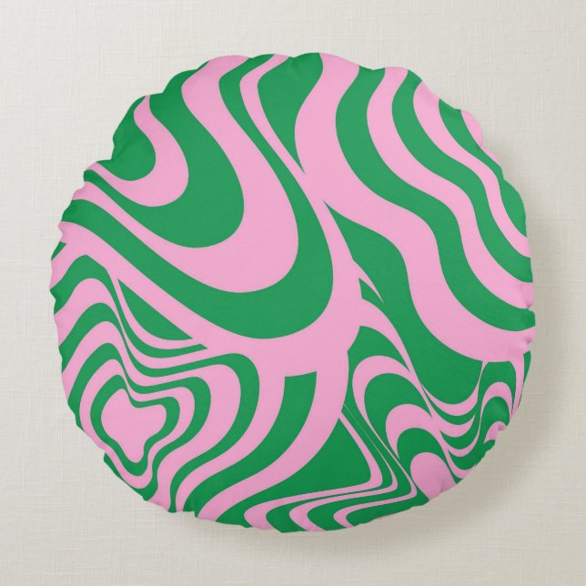 Colourful Retro Swirl Groovy Y2K Pattern  Round Cushion (Front)