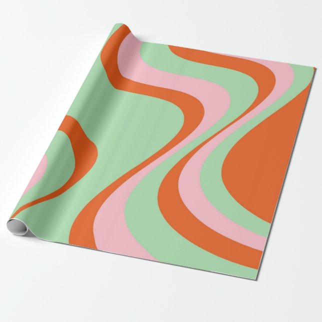 Colourful Retro Swirl Groovy Y2K Pattern Wrapping Paper (Unrolled)