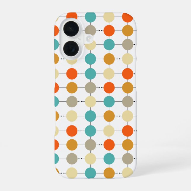 Colourful Retro Throwback Circles On Black Grid iPhone 16 Case (Back)