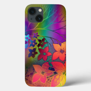 Colourful Retro Tie-Dye Rainbow Floral Pattern iPhone 13 Case