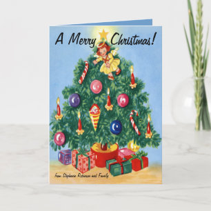 Colourful Retro Tree Personalised Christmas Cards