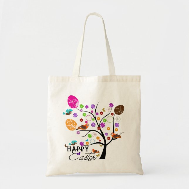 Colourful Retro Tree With Easter Eggs & Birds 2 Tote Bag (Front)