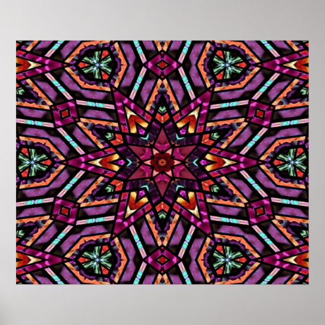 Colourful Retro Turkish Mosaic Kaleidoscope Patter Poster (Front)
