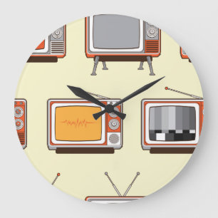 Colourful retro TV, vintage pattern Large Clock
