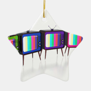 Colourful retro tv's ceramic tree decoration