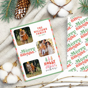 Colourful Retro Typography Chic Family Christmas Holiday Card