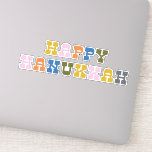 Colourful Retro Typography Hanukkah<br><div class="desc">Celebrate the Festival of Lights with this vibrant "Happy Hanukkah" sticker! Featuring bold,  multicolored lettering with a retro touch,  this sticker is perfect for decorating gifts,  greeting cards,  laptops,  or holiday party favours. A fun and festive way to spread Hanukkah cheer!</div>