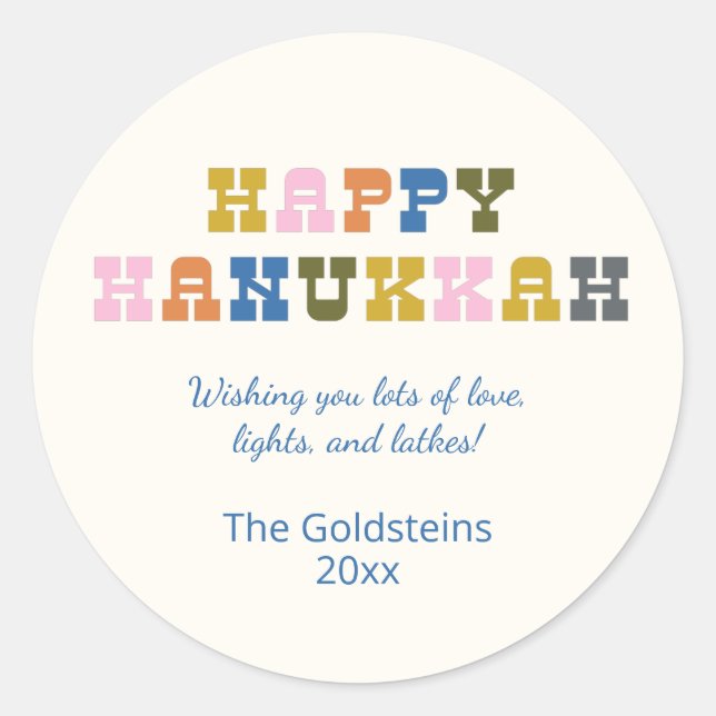 Colourful Retro Typography Hanukkah Classic Round Sticker (Front)