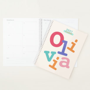 Colourful Retro Typography Personalised Name 2027 Planner
