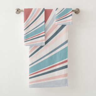 Colourful retro vibes in pink, blue and grey bath towel set