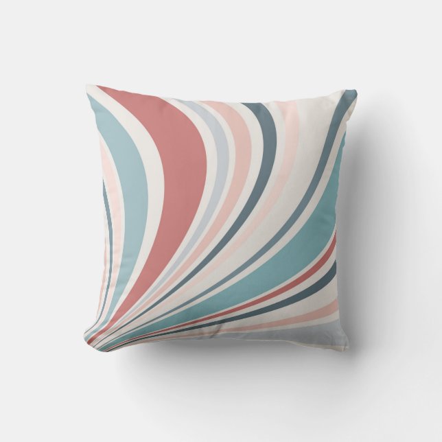 Colourful retro vibes in pink, blue and grey cushion (Front)