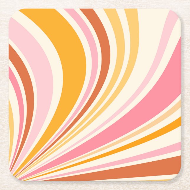 Colourful retro vibes square paper coaster (Front)