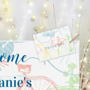 Colourful Retro Vintage Bicycle Pattern Thank you Postcard