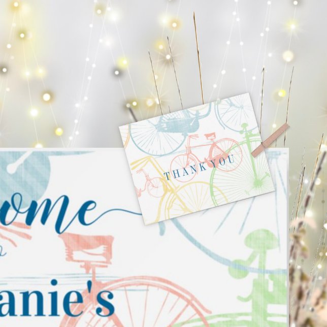 Colourful Retro Vintage Bicycle Pattern Thank you Postcard (Creator Uploaded)