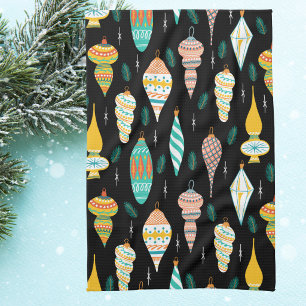 Colourful Retro Vintage Christmas Ornaments Cute Tea Towel