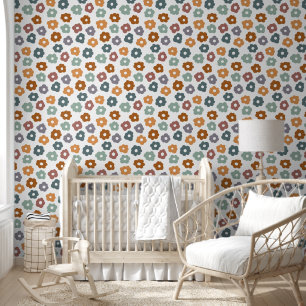 Colourful Retro Vintage Cute Floral Pattern Wallpaper