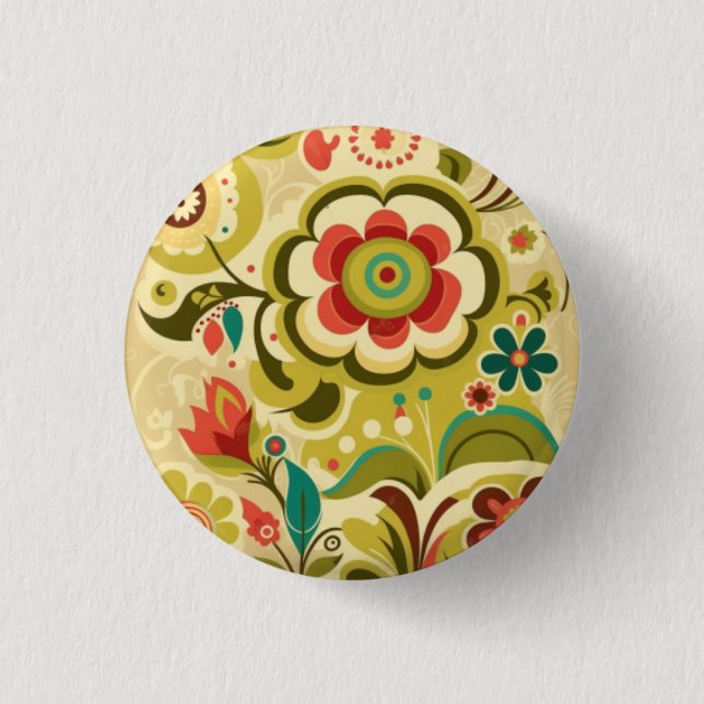 Colourful retro vintage design floral Button (Front)