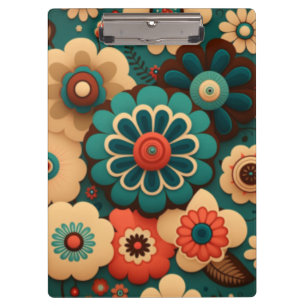 Colourful retro vintage flowers clipboard