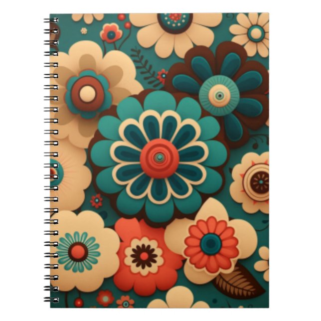 Colourful retro vintage flowers notebook (Front)