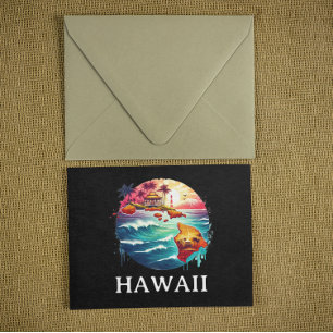 Colourful Retro Vintage Travel Hawaii Map Postcard