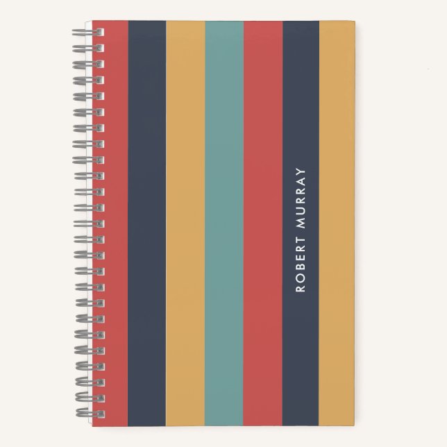 Colourful Retro & Vintage Vibe Horizontal Stripes Notebook (Front)