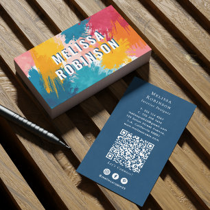 Colourful Retro Watercolor Splash Bold White Name Business Card