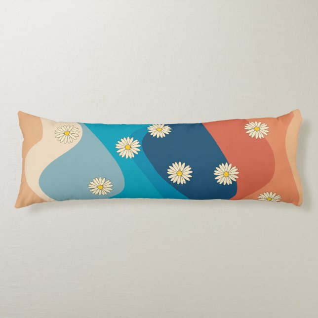 Colourful Retro Waves & Daisies Pattern Body Cushion (Front)