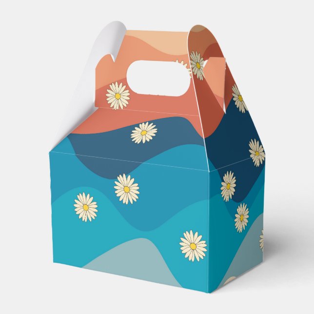 Colourful Retro Waves & Daisies Pattern  Favour Box (Front Side)