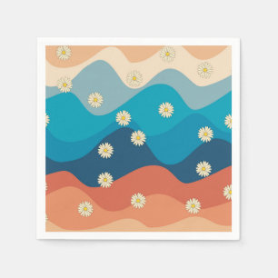 Colourful Retro Waves & Daisies Pattern Napkin