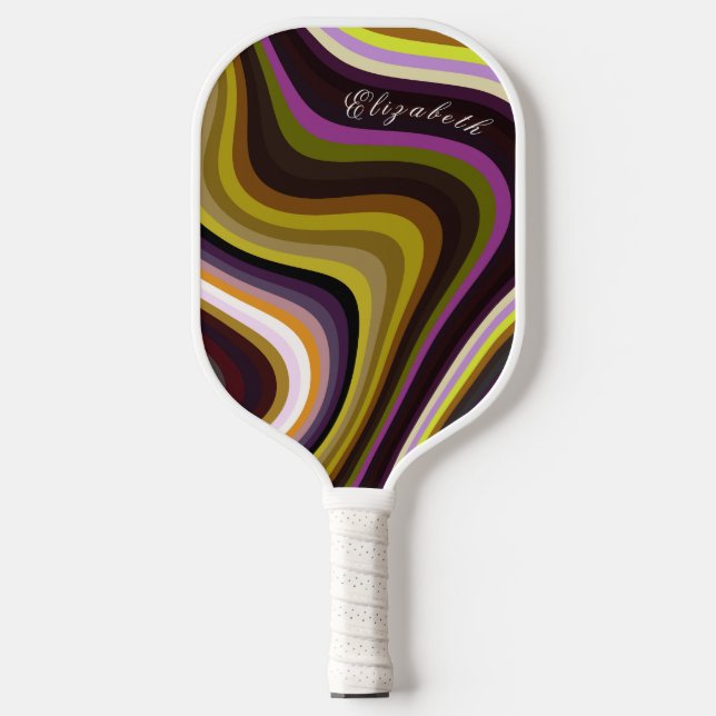 Colourful Retro Waves Modern Monogram Pickleball Paddle (Front)
