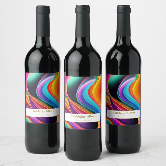 Colourful Retro Waves Modern Wine Label (Bottles)
